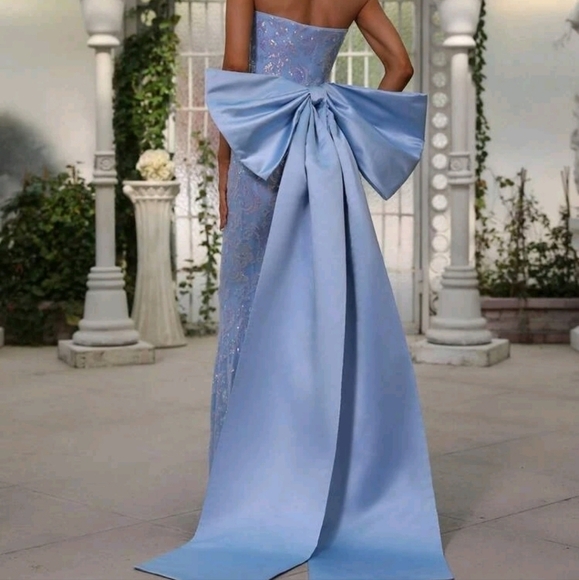 Baby Blue Strapless, Big Bow, Mermaid Maxi Gown for Special Events - Picture 7 of 12